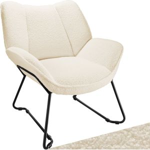 tectake® Loungefauteuil - Fauteuil Kjeld - gestoffeerd - Bouclé bekleding - creme / wit