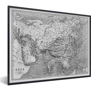 Fotolijst incl. Poster Zwart Wit- Klassieke wereldkaart zwart wit - 40x30 cm - Posterlijst