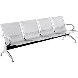 PrimeMatik - Wachtkamerbank met 4-zits zilveren ergonomische stoelen