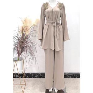 Twinset- tweedelige set-maat L/XL set beige- broek en tuniek set- kerst outfit- classy- beige set- beige broek- beige tuniek- beige jurkje- moederdag cadeautje voor mama- moederdag kado