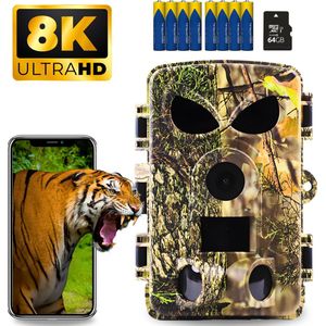 Professionele Wildcamera - 60 MP en 8K Ultra HD - Wildcamera met Nachtzicht en Wifi - Inclusief 8 Batterijen & 64GB SD Kaart - Nachtcamera - 2025 Model