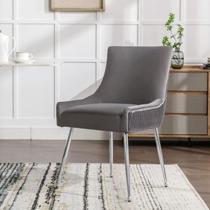 Sweiko Eetkamerstoel met verticale strepen, gestoffeerde fauteuil, metalen been stoel met metalen handvat, slaapkamer woonkamer stoel, grijs