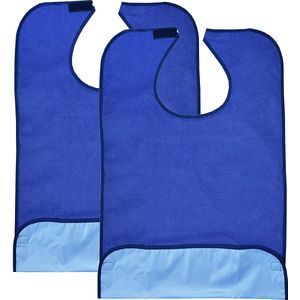 Slabbetjes voor volwassenen, herbruikbare en wasbare katoenen badstof schorten voor ouderen, senioren en gehandicapten, set van 2, blauw, Einheitsgröße