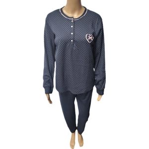 Dames - Thermo Pyjama set - Merk Notte Stella - Longsleeve & Broek - Gestipt-Motief - Kleur Marineblauw/Lichtroze/Wit - Maat 36/38 - Cadeau - Kerst