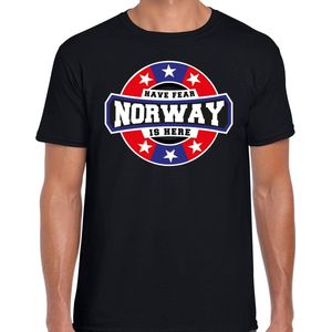 Have fear Norway is here t-shirt met sterren embleem in de kleuren van de Noorse vlag - zwart - heren - Noorwegen supporter / Noors elftal fan shirt / EK / WK / kleding L