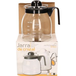 Theepot met zwart deksel en handvat 1 liter - Glazen thee/koffie potten - 1000 ml theepot