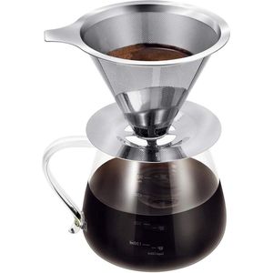 Gietkan voor koffiezetapparaat 600ml - borosilicaatglazen karaf - handvat - roestvrijstalen papierloze filter - gaaskegelfilter - 1-4 kopjes Coffee Strainer