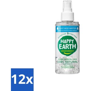 Happy Earth – Deodorant Just-Add-Water Spray – 100% Natuurlijk Unscented – 100 ml - Voordeelverpakking - 12 stuks