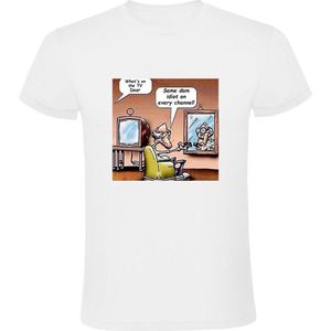 Grappig Heren T-shirt - tv kijken - opa - bejaard - idioot - spiegel