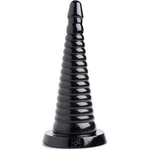 Giant Ribbed Anal Cone - Black - Zwarte Anaal Plug - Geribbelede Conische Anaal Dildo - Taps Toelopende Buttplug Zwart