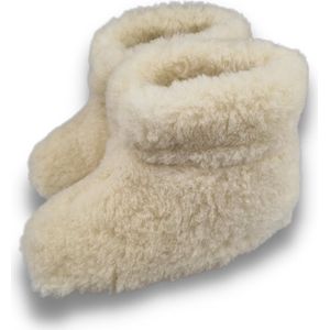 wollen sloffen 100% wol pantoffels - wit hoog model - leren zool - maat 42