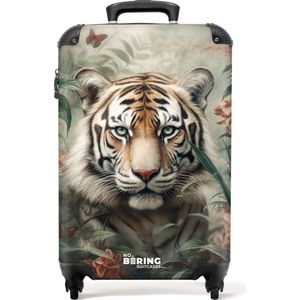 NoBoringSuitcases.com® - Handbagage koffer lichtgewicht - Reiskoffer trolley - Portret van een tijger midden tussen de planten - Rolkoffer met wieltjes - Past binnen 55x40x20 en 55x35x25
