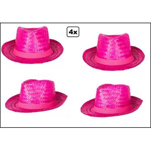 4x Strohoed Beach pink - Toppers strand Hawai tropical festival concert evenement zomer