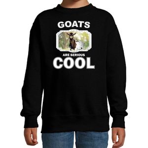 Dieren geiten sweater zwart kinderen - goats are serious cool trui jongens/ meisjes - cadeau gevlekte geit/ geiten liefhebber - kinderkleding / kleding 170/176