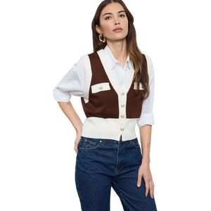 Trendyol Ecru Getailleerd Vest Met V-Hals En Zak Twoaw25Ye00029