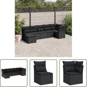 The Living Store 7-delige Loungeset met kussens poly rattan zwart - Loungeset - Lounge Set - Tuinlounge - Buitentijnen - Outdoor Living