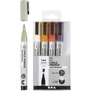 Chalk Markers - Krijtstiften - Pastelkleuren - Krijtbord, Ramen, Glas, Porselein, Plastic, Spiegels, Papier - Llijndikte: 1,2-3 mm - Creotime - 5 stuks