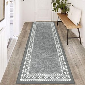 Tapijtloper 60 x 180 cm wasbaar antisliploper halkleed keukenloper duurzame toegangsdeurmat tapijt voor voordeur, hal, entree, keuken, slaapkamer (60 x 180 cm, grijs)