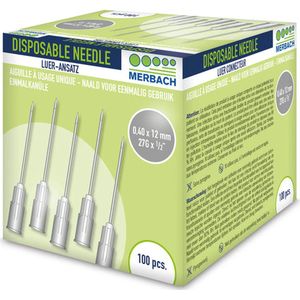 Merbach Injectienaalden 27 G x 1/2 - 13mm grijs- 50 x 100 stuks voordeelverpakking
