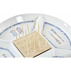 Snackdienblad DKD Home Decor Blauw Natuurlijk Bamboe Keramiek Mediterrane 23,5 x 23,5 x 7 cm
