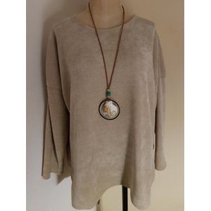 Dames trui corduroy met ketting beige One size 40/44