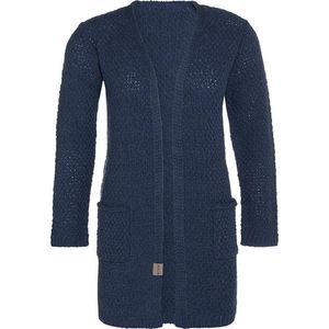 Knit Factory Luna Gebreid Vest Jeans - Gebreide dames cardigan - Middellang vest reikend tot boven de knie - Donkerblauw damesvest gemaakt uit 30% wol en 70% acryl - 40/42 - Met steekzakken