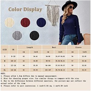 Niwicee Gebreide damestrui, grof gebreid, ronde hals, lange mouwen, casual, effen, Cable Knit