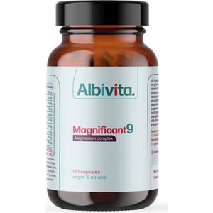Albivita Magnesium 9 Complex – 120 Vegan Capsules – 216mg Elementair Magnesium – 9 Magnesiumvormen voor Optimale Opname – Met Vitamine C – Vegan & Natuurlijk