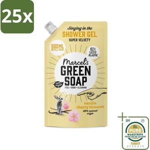 25 x Marcel's Green Soap - Shower Gel - Navulling - Vanille & Kersenbloesem - Krachtige werking - 500 ml - Grootverpakking - Douchegel - Natuurlijke Douchegel - Ecologische Douchegel - Vegan Douchegel - Biologische Douchegel