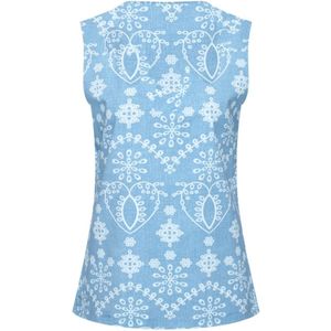 Travel Top Mouwloos Print Denim Embroidery 2425 Bleached