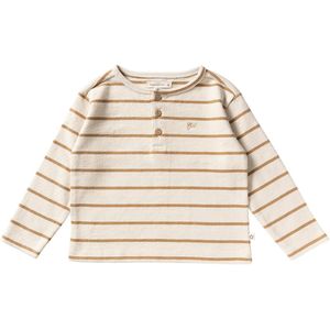 Your Wishes Stripe Terry Relaxed Granddad Longsleeve Polo's & T-shirts Jongens - Polo shirt - Beige - Maat 104