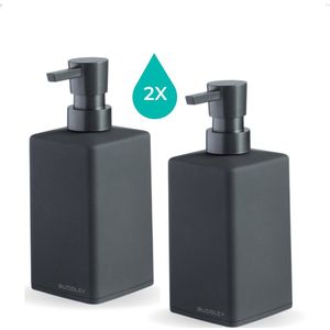 BUDDLEY Zeepdispenser - SET (2x) - Zeeppompje - Zeepdispensers - Zeeppomp - Zeeppompje vrijstaand - Handzeep - Zeepdispenser Zwart - Zeeppompje zwart - Keuken - Badkamer - Toilet - Zeep pompje- Zeeppompjes Mat Zwart