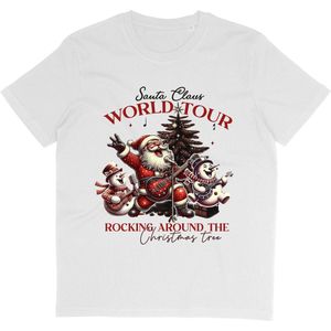 Grappig Kerst T Shirt - Kerstman Rocking Around The Christmas Tree - Wit - Maat M