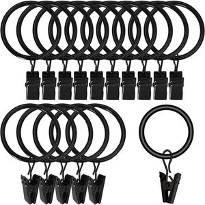 Gordijnringen - 16 Stuks - 38mm - Gordijnringetjes Met Klemmetjes - Dikker Worden - Douchegordijn Ringen - Set met gordijnringen met clips - Gordijnhaken - Haken - RVS - Zwart