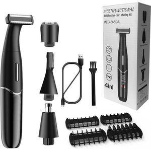 Elektrische Lady Shaver 4 in 1 Heren Dames Trimmer Oplaadbaar Pijnloos Scheerapparaat Bikinilijn Trimmer Gezichtshaarverwijderaar Neus Trimmer Wenkbrauw Trimmer, Draagbare Nat en Droog Scheerapparaat, Zwart
