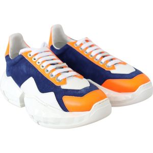 Elektrische Oranje Stretch Mesh Lederen Mix Sneaker