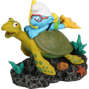 Smurfs Aquadella - Aquariumdecoratie - Vissen - Smurfen Onder Water Schildpad 12,9x7,5x12cm Meerkleurig - 1st