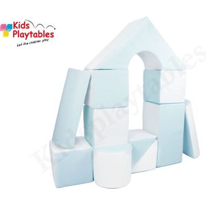 Zachte Soft Play Foam Bouwblokken set 11 stuks wit-blauw | grote speelblokken | baby speelgoed | foamblokken | reuze bouwblokken | motoriek peuter | schuimblokken