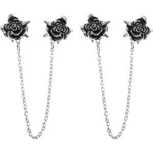 Set van 2 roze retro cardigan kraag clips met ketting - Hemd clips - Sjaal clips - Kleding clip voor dames - Zilverkleurig