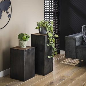 Plantentafel voor Binnen 70 cm - Plantenstandaard - Plantenzuil - Plantentafel Onderstel: Metaal Zwart Robuust Mangohout Hardhout zuil - Plantenkruk - Plantentafeltje Hoog - Plantentafeltjes Industrieel - 70cm