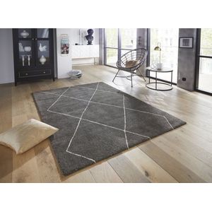 Flycarpets Elle Decoration - Modern Design Vloerkleed - Laagpolig - Geruit - Donkergrijs - 160x230 cm