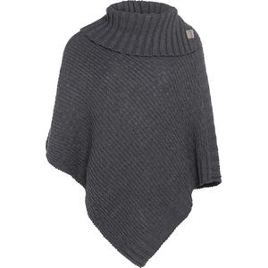 Knit Factory Nicky Gebreide Poncho - Met sjaal kraag - Dames Poncho - Gebreide mantel - Donkergrijze winter poncho - Antraciet - One Size