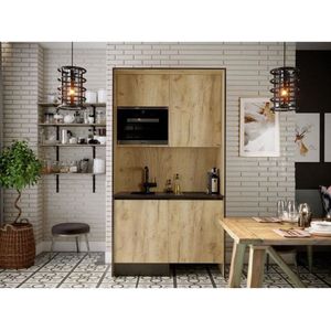 Kitchenette Clever 4 Deuren - Rustieke en Black Oak Melamine - L 124 x D 60 x H 230 cm KAST, zonder inhoud!