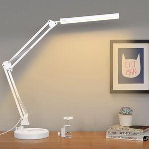Bureaulamp led dimbaar - met basis en klem - oogbeschermende LED lamp - multi hoek verstelbare werklamp - 3 lichtstanden - 10 helderheidsniveaus