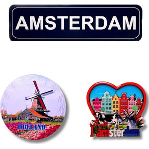 Koelkastmagneten Set: Holland & Amsterdam - Kleur - Souvenirs - 3 stuks