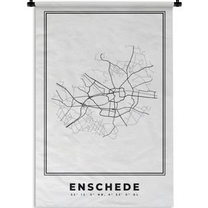 Wandkleed - Wanddoek - Stadskaart – Zwart Wit - Kaart – Enschede – Nederland – Plattegrond - 60x90 cm - Wandtapijt