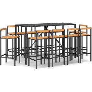 vidaXL Tuinbarset - 11-delig - Zwart - Rattan & Hout Tuinbarset - Acacia Hout - Pe Rattan - Buitendecor - Lounge Set