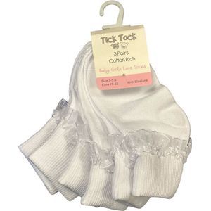 3 Pack Sokjes met Kant Wit Maat 0-15 New Born