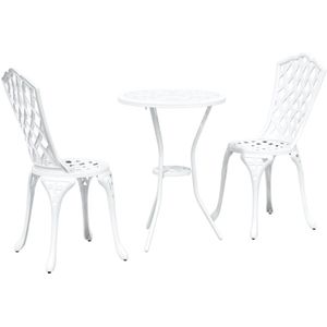 vidaXL - 3-delige - Tuin - Bistro - Set - Witte - Gietaluminium
