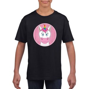 Kinder t-shirt zwart met vrolijke eenhoorn print - eenhoorns shirt - kinderkleding / kleding 110/116